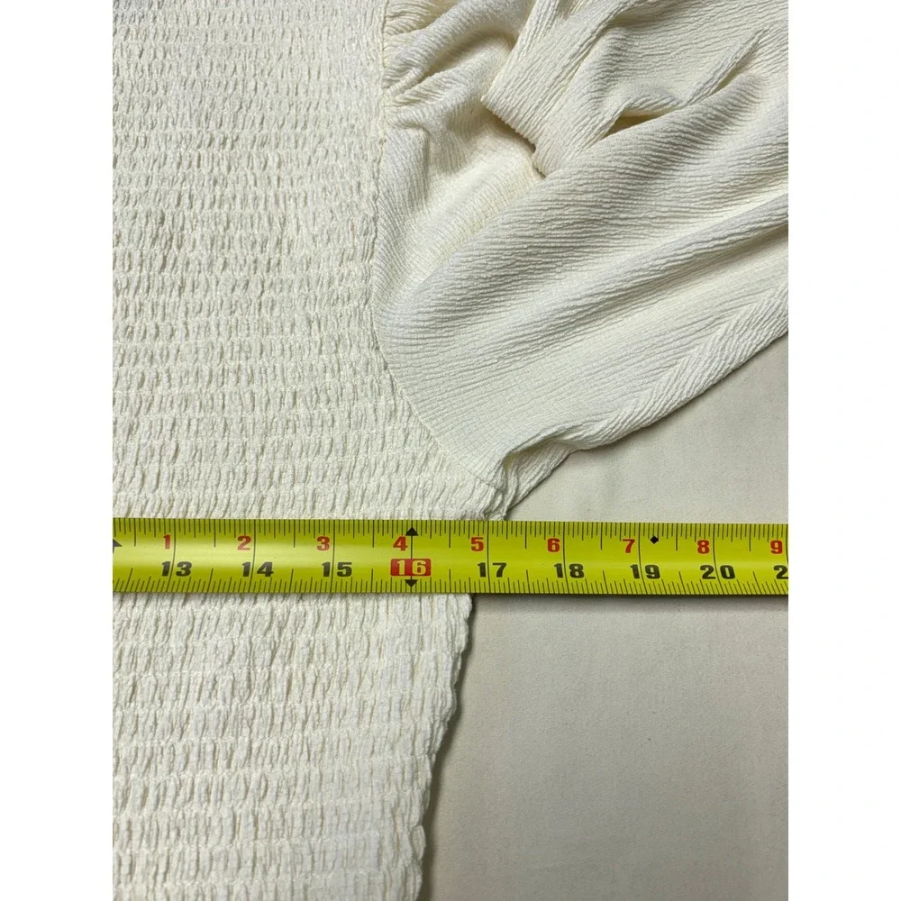 Anthropologie Ivory Smocked Puff Sleeve Blouse XL Cream Textured Top‎